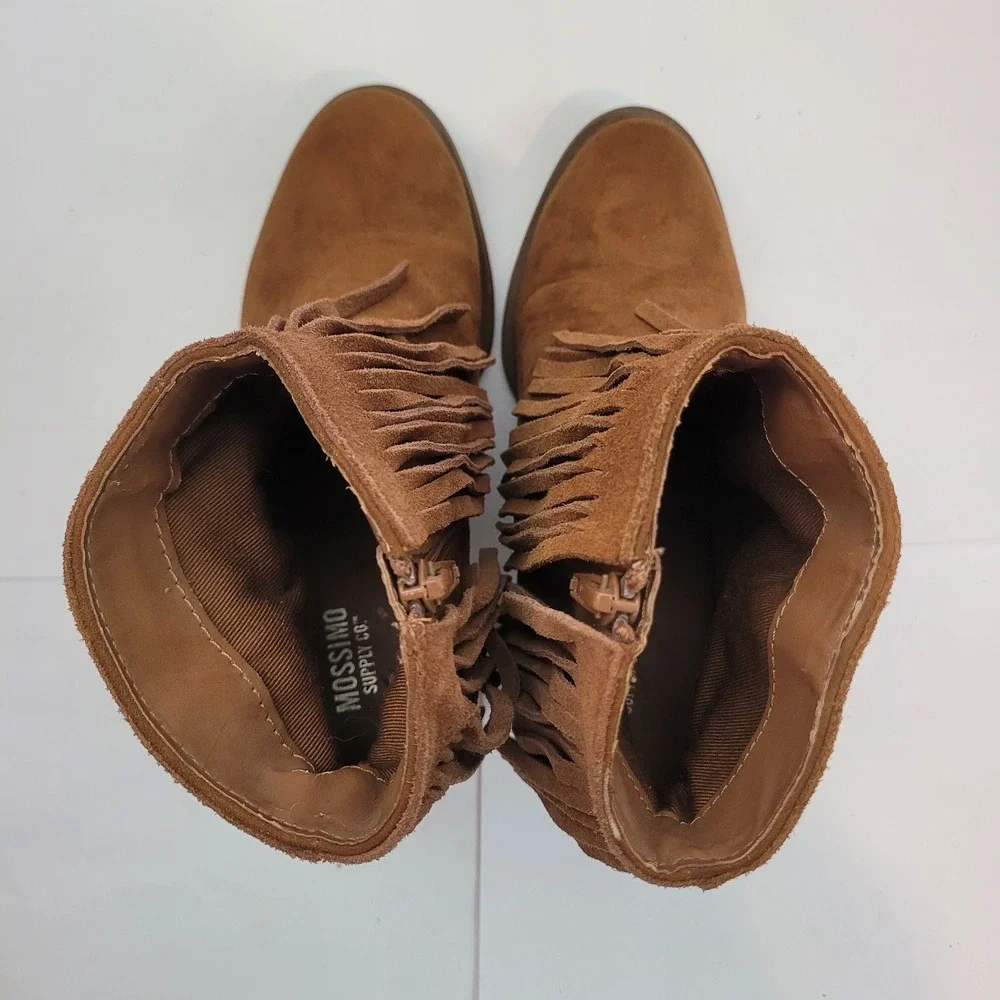 Target Fringe Ankle Boots Womens 6.5 Cognac Brown Leather Block Heel Booties